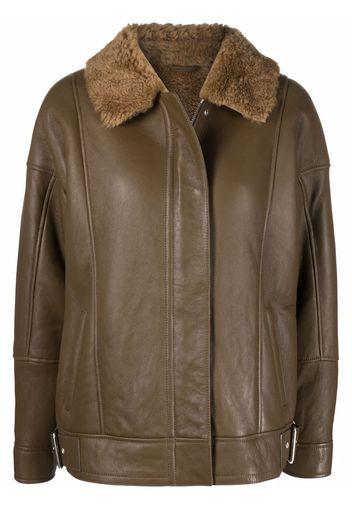 Common Leisure shearling-trim leather jacket - Verde