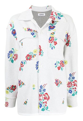 Coohem floral-jacquard buttoned shirt - Bianco