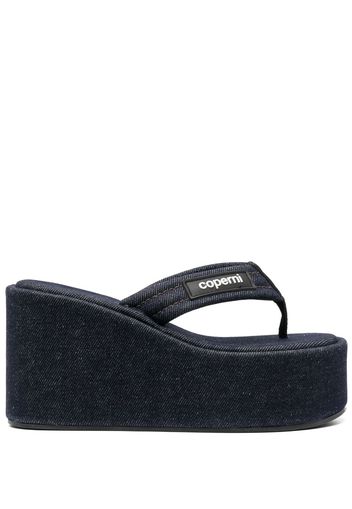 Coperni 100mm logo-patch denim sandals - Blu