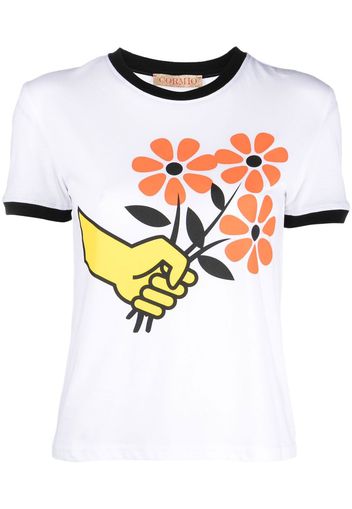 CORMIO Mazzolino Fiori ringer T-shirt - Bianco