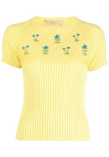 CORMIO flower-embroidered knitted T-shirt - Giallo