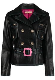 CORMIO double-breasted belted leather jacket - Nero