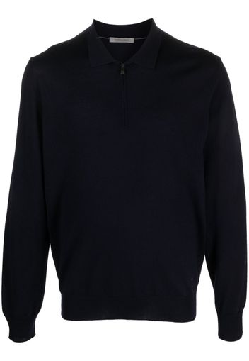 Corneliani zip-up virgin-wool polo shirt - Blu