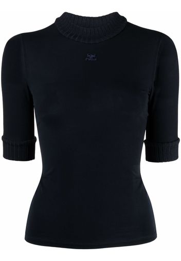 Courrèges logo-embroidered fine-knit top - Blu