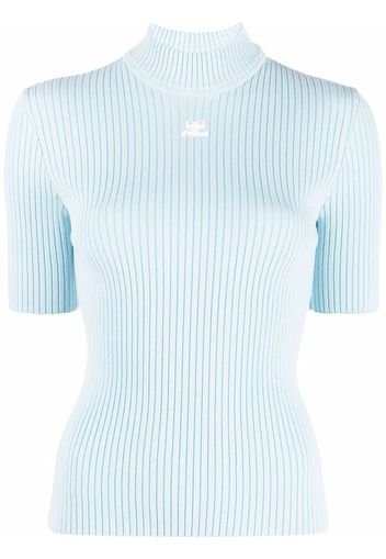 Courrèges embroidered logo ribbed knitted top - Blu