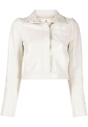 COURRÈGES logo-embroidered cropped jacket - Toni neutri