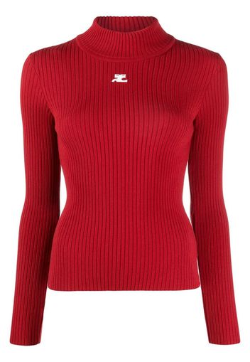 Courrèges logo-embroidered roll-neck jumper - Rosso