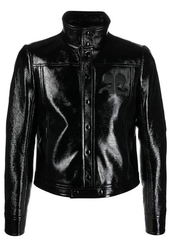 Courrèges logo-patch faux leather jacket - Nero