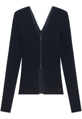 Courrèges logo-embroidered ribbed-knit zip cardigan - Nero