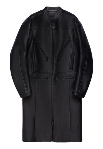 Courrèges logo-debossed leather coat - Nero