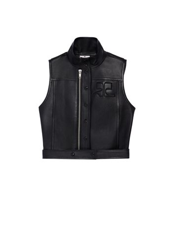 Courrèges logo-embossed zip-up leather gilet - Nero