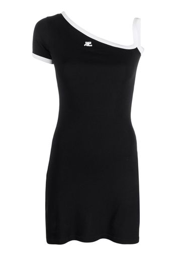 Courrèges embroidered-logo asymmetric short dress - Nero