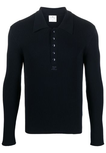 Courrèges ribbed-knit long-sleeve polo - Blu