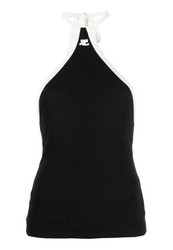 Courrèges embroidered-logo halterneck top - Nero