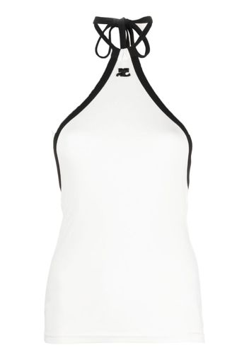 Courrèges embroidered-logo halterneck top - Bianco