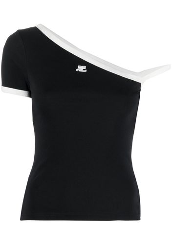 Courrèges Top monospalla con logo - Nero