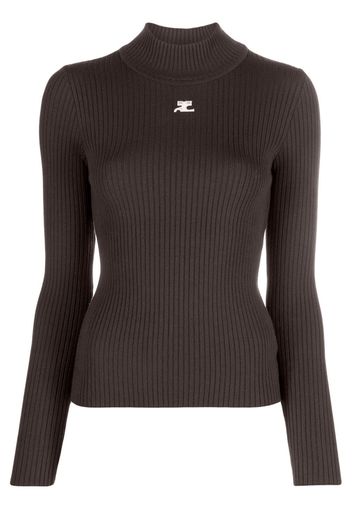 Courrèges logo-embroidered high-neck jumper - Marrone