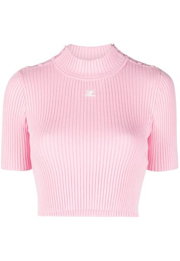 Courrèges logo-embroidered ribbed-knit cropped top - Rosa