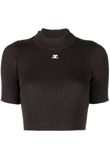 Courrèges logo-embroidered ribbed-knit cropped top - Marrone