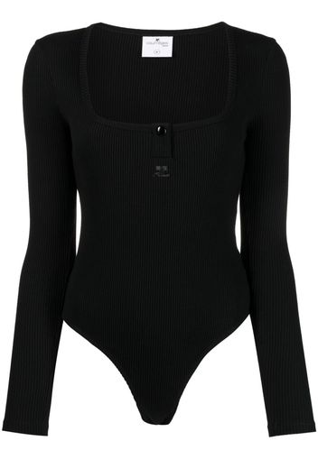 Courrèges logo-embroidered long-sleeve Henley bodysuit - Nero