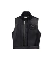 Courrèges logo-embossed zip-up leather gilet - Nero