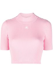 Courrèges logo-embroidered ribbed-knit cropped top - Rosa