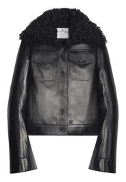 Courrèges Giacca in pelle con collo in shearling - Nero