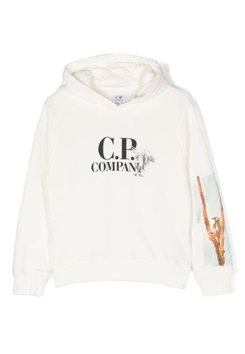 C.P. Company Kids logo-print cotton hoodie - Bianco