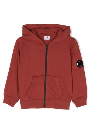 C.P. Company Kids Lens-detail zipped cotton hoodie - Rosso