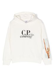 C.P. Company Kids logo-print cotton hoodie - Bianco