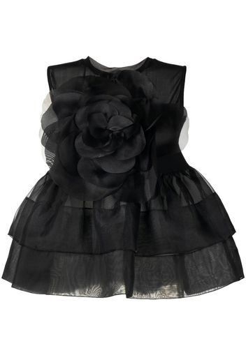 Cynthia Rowley floral-appliqué sleeveless peplum blouse - Nero