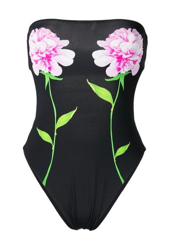 Cynthia Rowley floral-print off-shoulder swimsuit - Nero