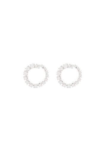 14K white gold swirl hoop diamond earrings