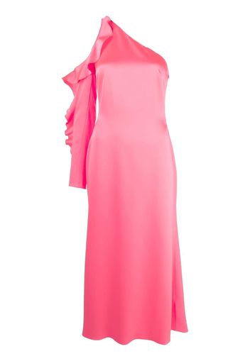 David Koma asymmetric ruffle-trim satin dress - Rosa