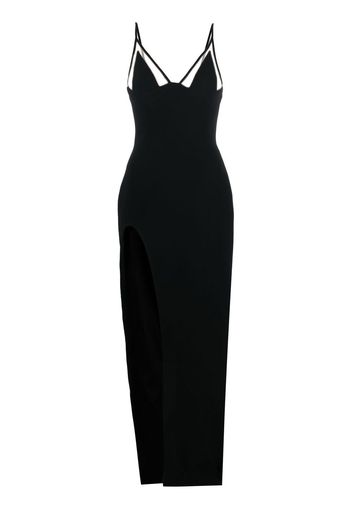 David Koma V-neck side-slit cady gown - Nero