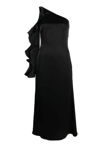 David Koma asymmetric ruffle-trim satin dress - Nero