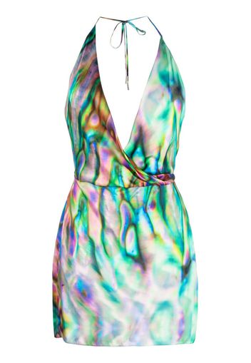 David Koma abstract-print halterneck silk minidress - Viola