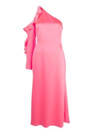 David Koma asymmetric ruffle-trim satin dress - Rosa