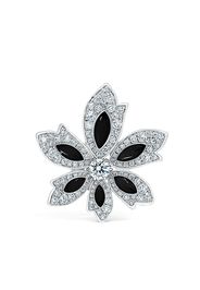 David Morris 18kt white gold Palm flower onyx and white diamond ring - BLACK