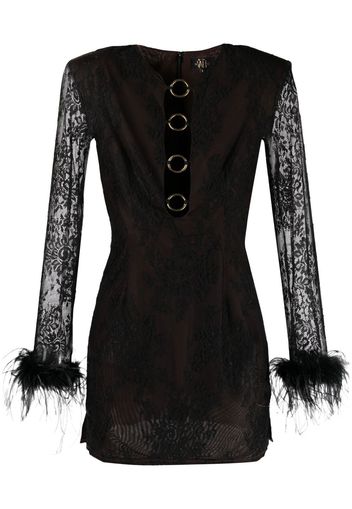 De La Vali feather-embellished lace minidress - Nero