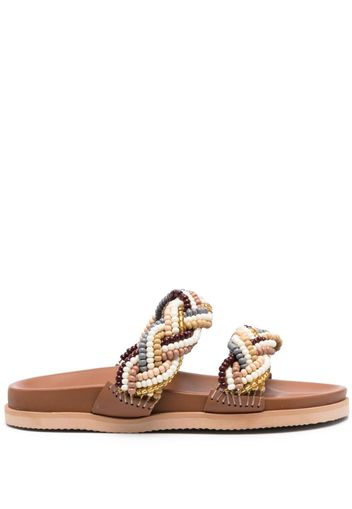 DE SIENA SHOES bead-embellished leather slides - Marrone