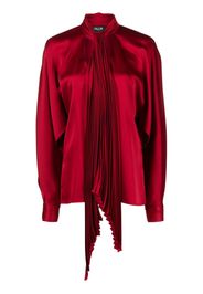 Del Core pleated pussy-bow satin blouse - Rosso