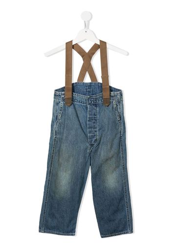 Denim Dungaree Jeans dritti con decorazione - Blu