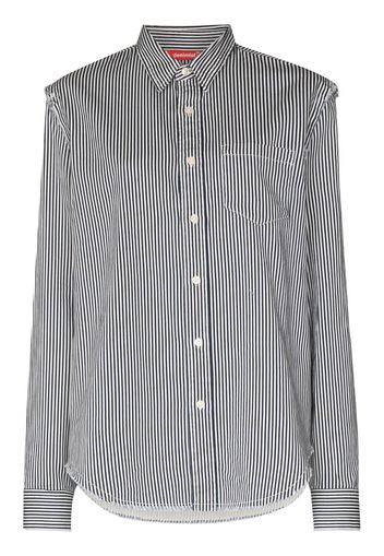 distressed striped cotton button-up shirt