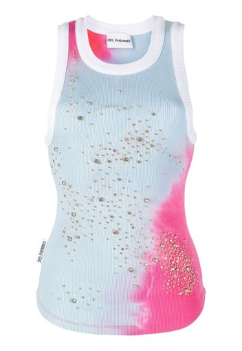 DES PHEMMES crystal-embellished ribbed tank top - Blu