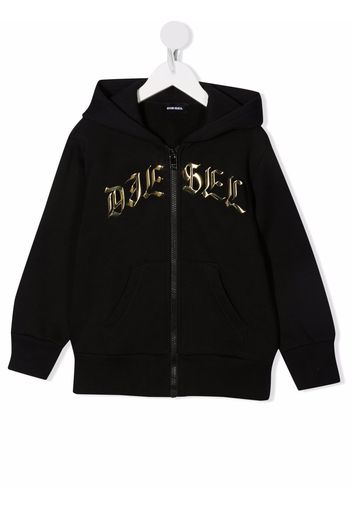 Diesel Kids gothic logo zipped hoodie - Nero