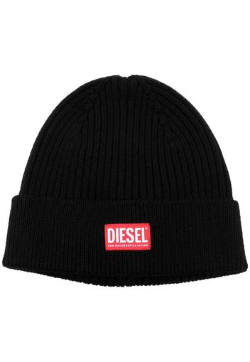 Diesel ribbed logo beanie - Nero