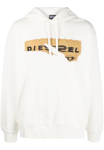 Diesel ripped logo print hoodie - Bianco