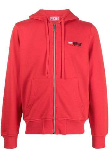 Diesel logo-patch zip-up hoodie - Rosso