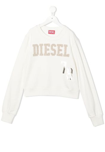 Diesel Kids appliqué-patch cropped sweatshirt - Bianco